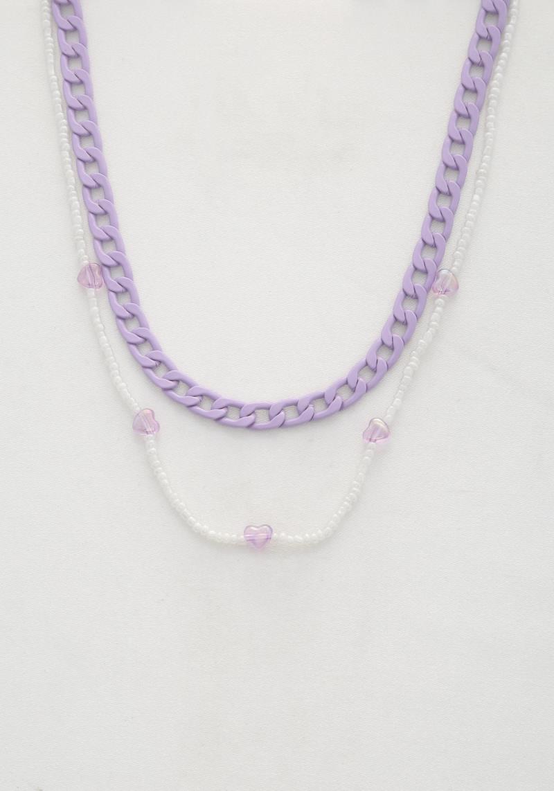 SODAJO CURB LINK HEART BEADED LAYERED NECKLACE