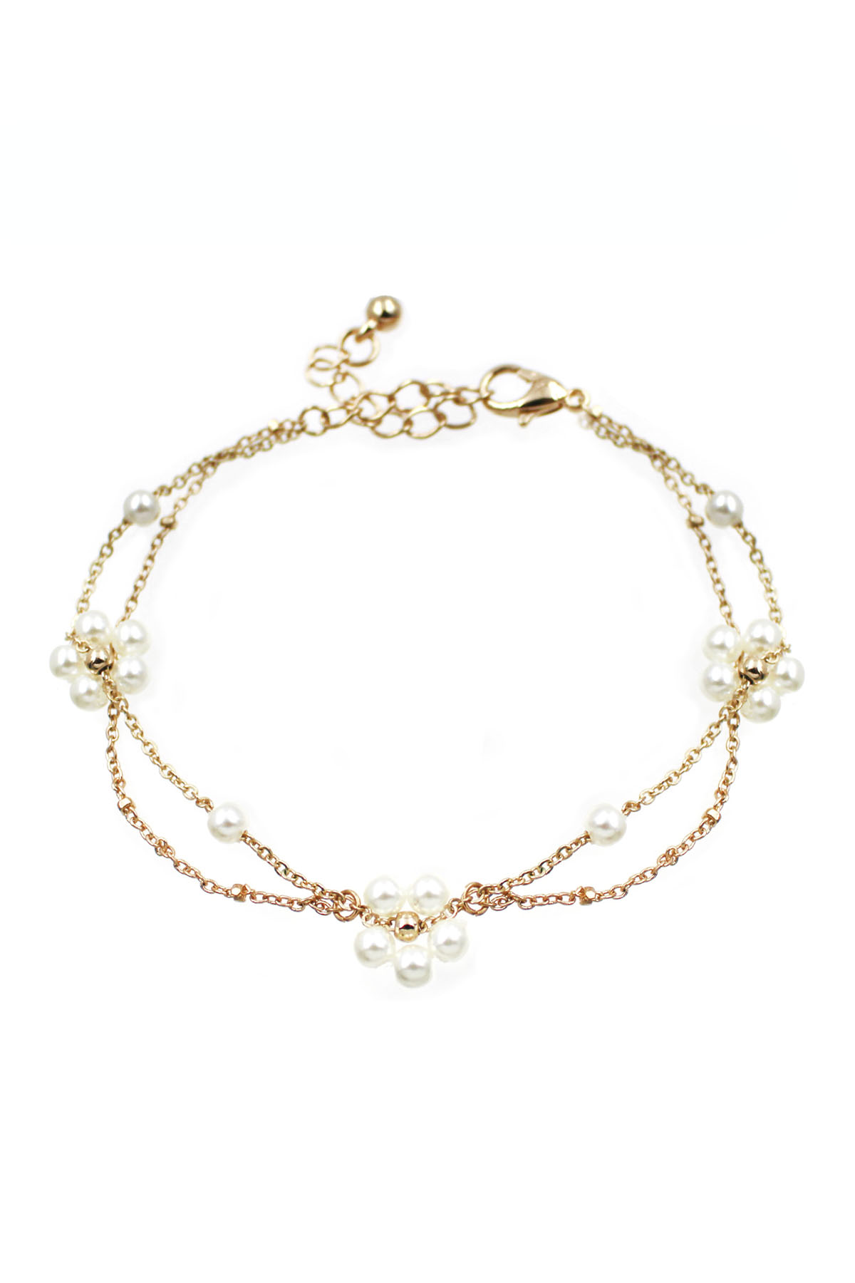 METAL LAYERED CHAIN FLOWER PEARL BARCELET