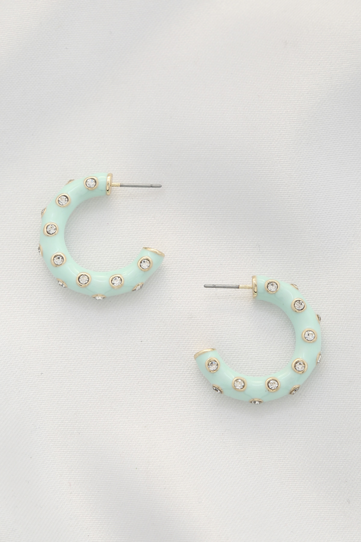 COLOR METAL RHINESTONE OPEN CIRCLE EARRING