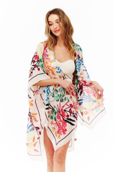 FLORAL PRINTED SILKV KIMONO