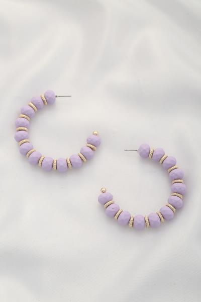 RUBBER BEAD METAL DISC OPEN HOOP EARRING