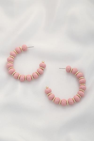 RUBBER BEAD METAL DISC OPEN HOOP EARRING