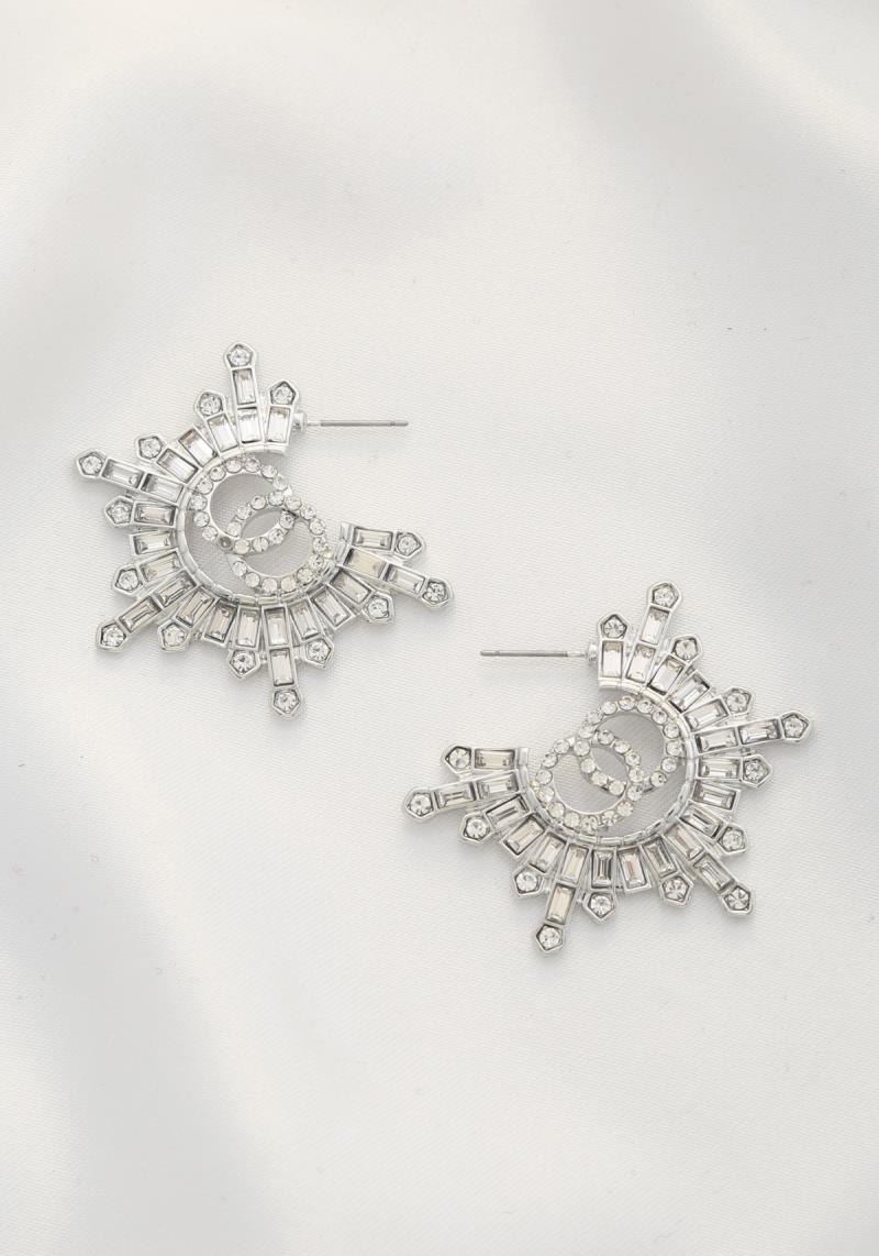 DOUBLE CIRCLE RHINESTONE METAL EARRING