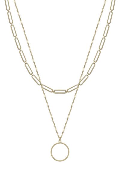 THIN CLIP CHAIN LAYER 20MM ROUND PNDT SNK NECKLACE