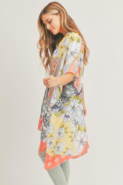 MIXED FLOWER PRINT KIMONO