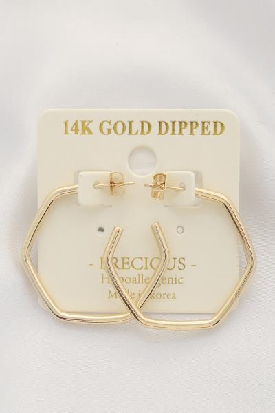 HEXAGON SHAPE 14K GOLD DIPPED EARRING