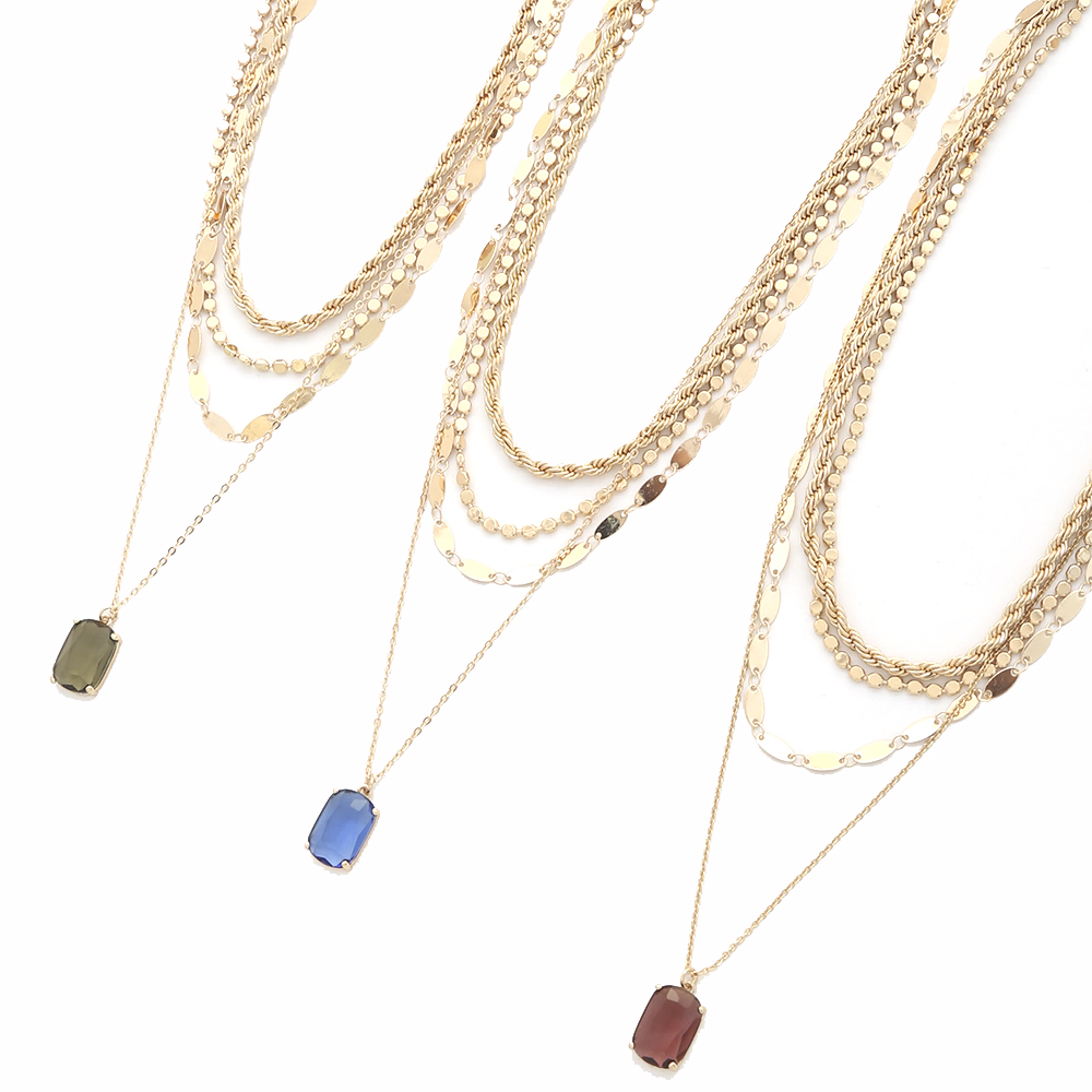 4 ROW CHAIN AND SQUARE GLASS NECKLACE