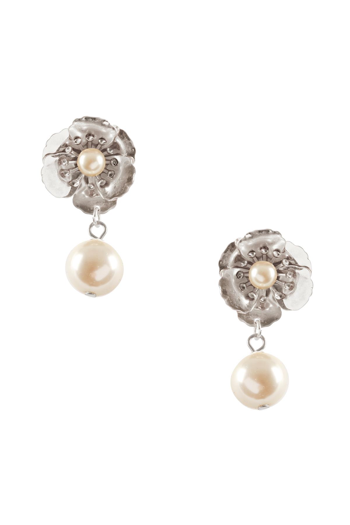 METAL PLASTIC PEARL FLOWER POST EARRING