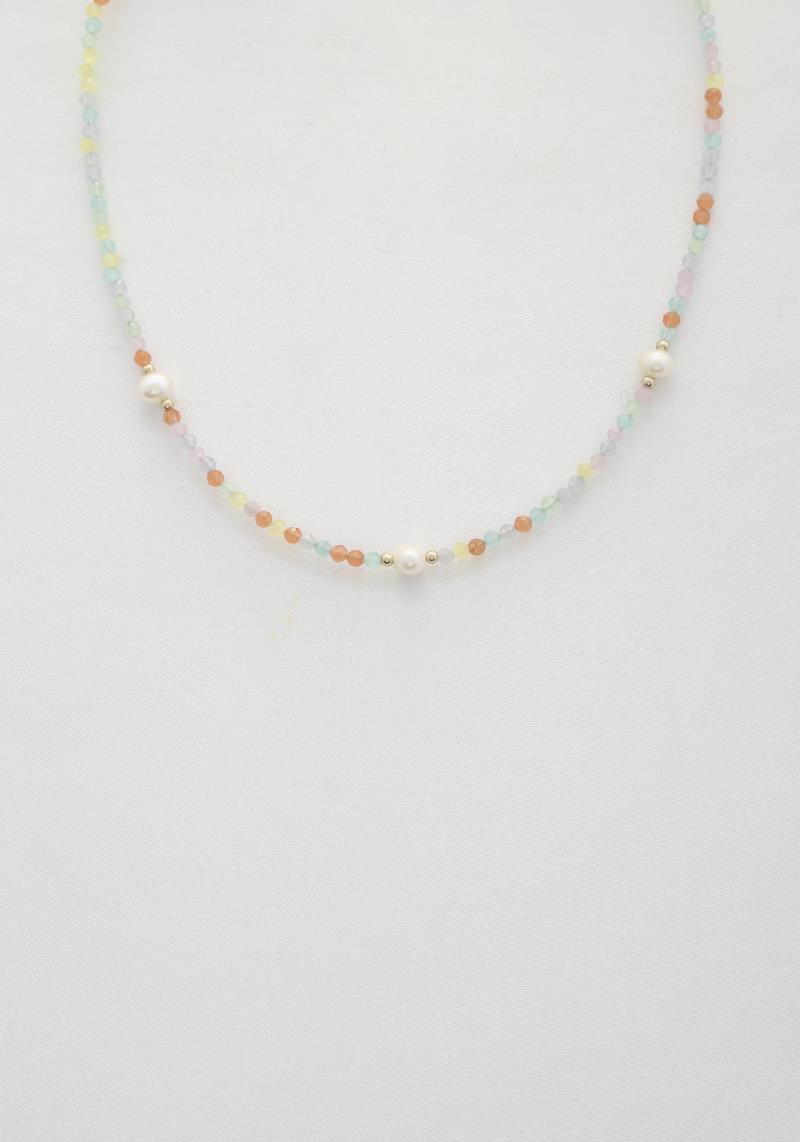PEARL BEAD CATS EYE BEADED NECKLACE