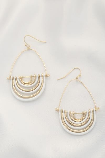 COLOR METAL HALF CIRCLE LAYERED DANGLE EARRING