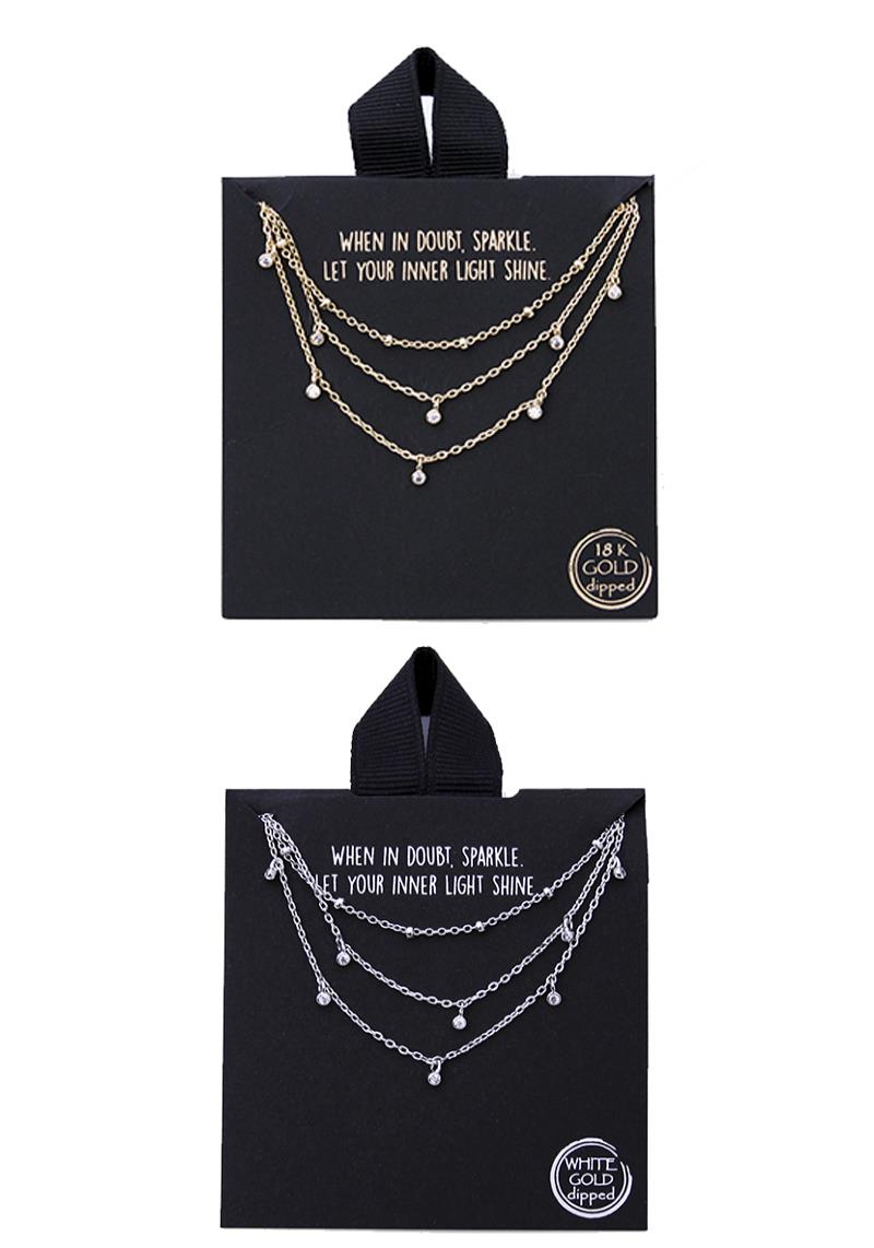 GOLD DIPPED 3 LAYERED METAL CHAIN NECKLACE