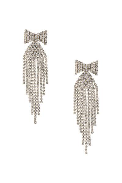 RHINESTONE BOW TASSEL POST EARRING