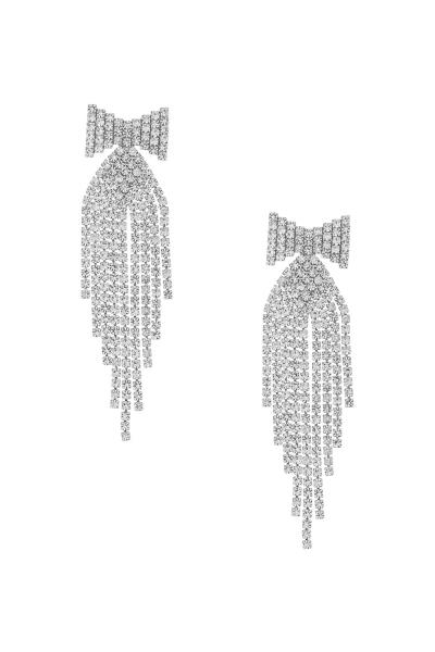 RHINESTONE BOW TASSEL POST EARRING