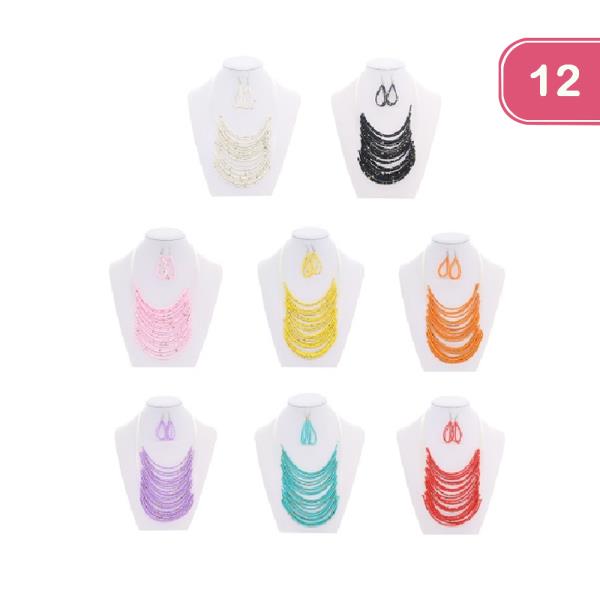 FASHION SEED BEAD MULTI LAYERED NECKLACE (12 UNITS)
