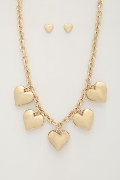 PUFFY HEART CHARM CIRCLE LINK NECKLACE