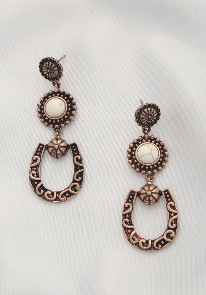 HORSE SHOE CONCHO METAL DANGLE EARRING