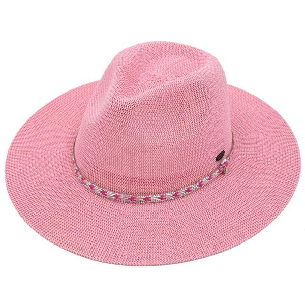 CC PANAMA HAT WITH RHINESTONE BUGLE BEAD TRIM BAND