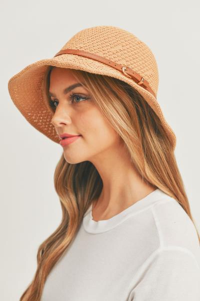 (ONLINE ONLY) FASHION STRAW BELT STRAPS BUCKET SUN HAT