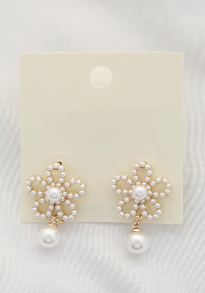 FLOWER PEARL BEAD DANGLE EARRING