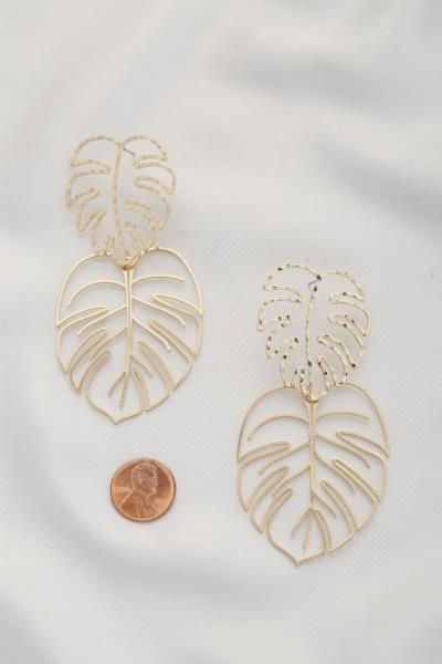 DOUBLE TROPICAL LEAF DANGLE EARRING