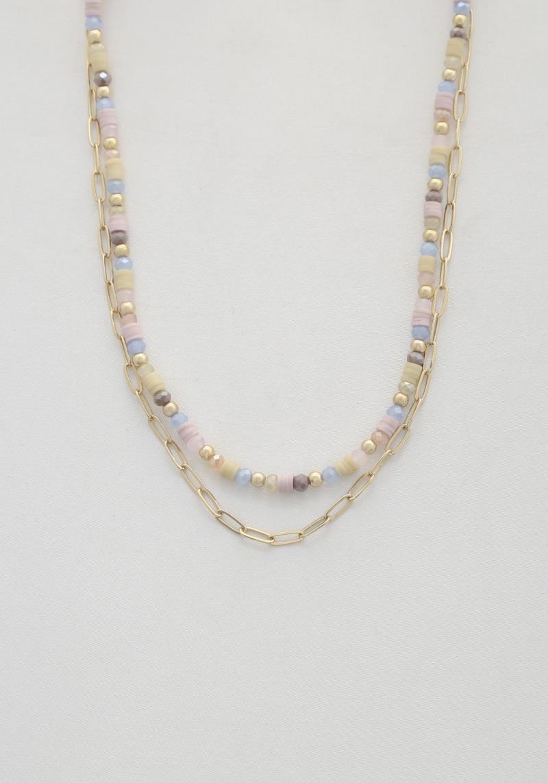 RUBBER BEADED OVAL LINK LAYERED NECKLACE