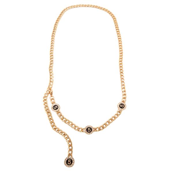 RHINESTONE NUMBER 5 METAL CHAIN LINK HOOK BELT