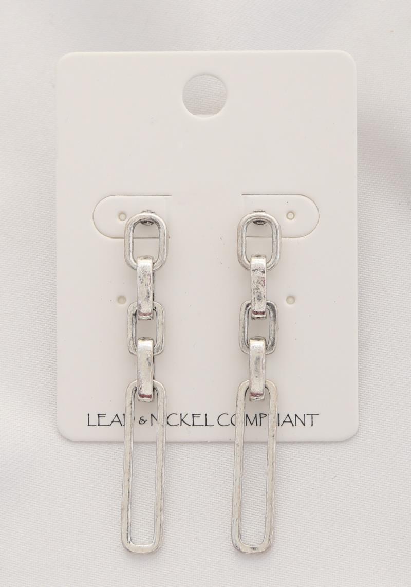 LONG OVAL LINK METAL DANGLE EARRING