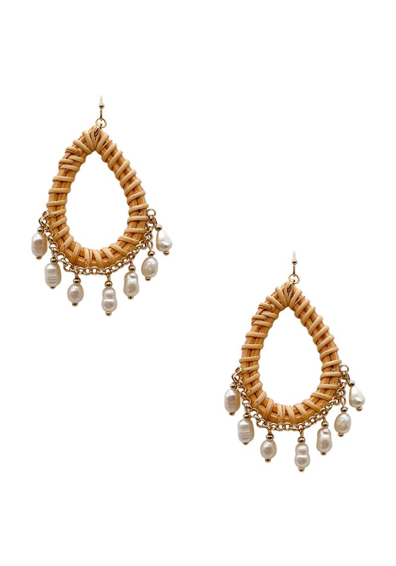 RATTAN W/NATURAL STONE EARRING