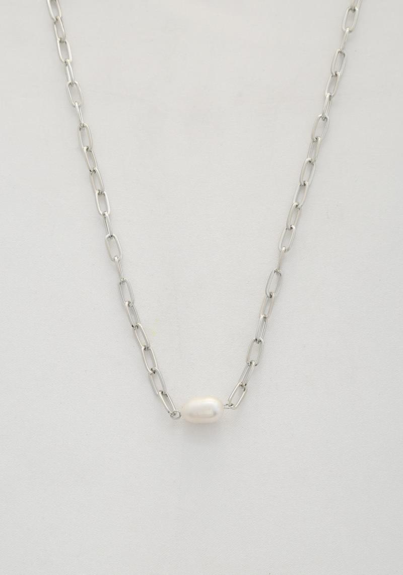 PEARL BEAD OVAL LINK NECKLACE