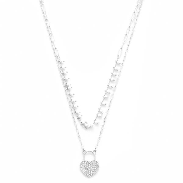 HEART CHARM PEARL BEAD LAYERED NECKLACE