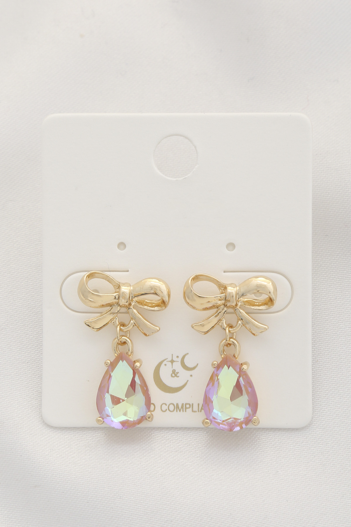 CRYSTAL TEARDROP BOW DANGLE EARRING
