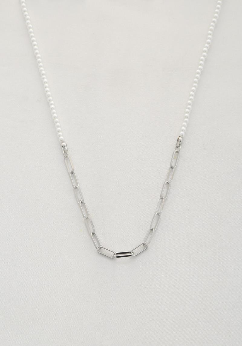 PAPERCLIP LINK PEARL BEAD NECKLACE