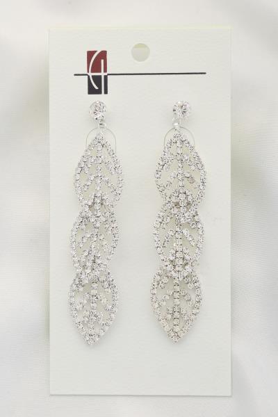 LEAF PATTERN CRYSTAL DANGLE EARRING