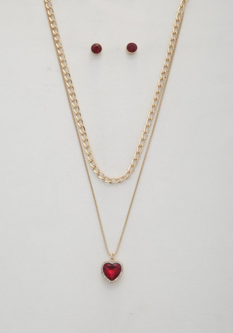 HEART CHARM CIRCLE LINK LAYERED NECKLACE