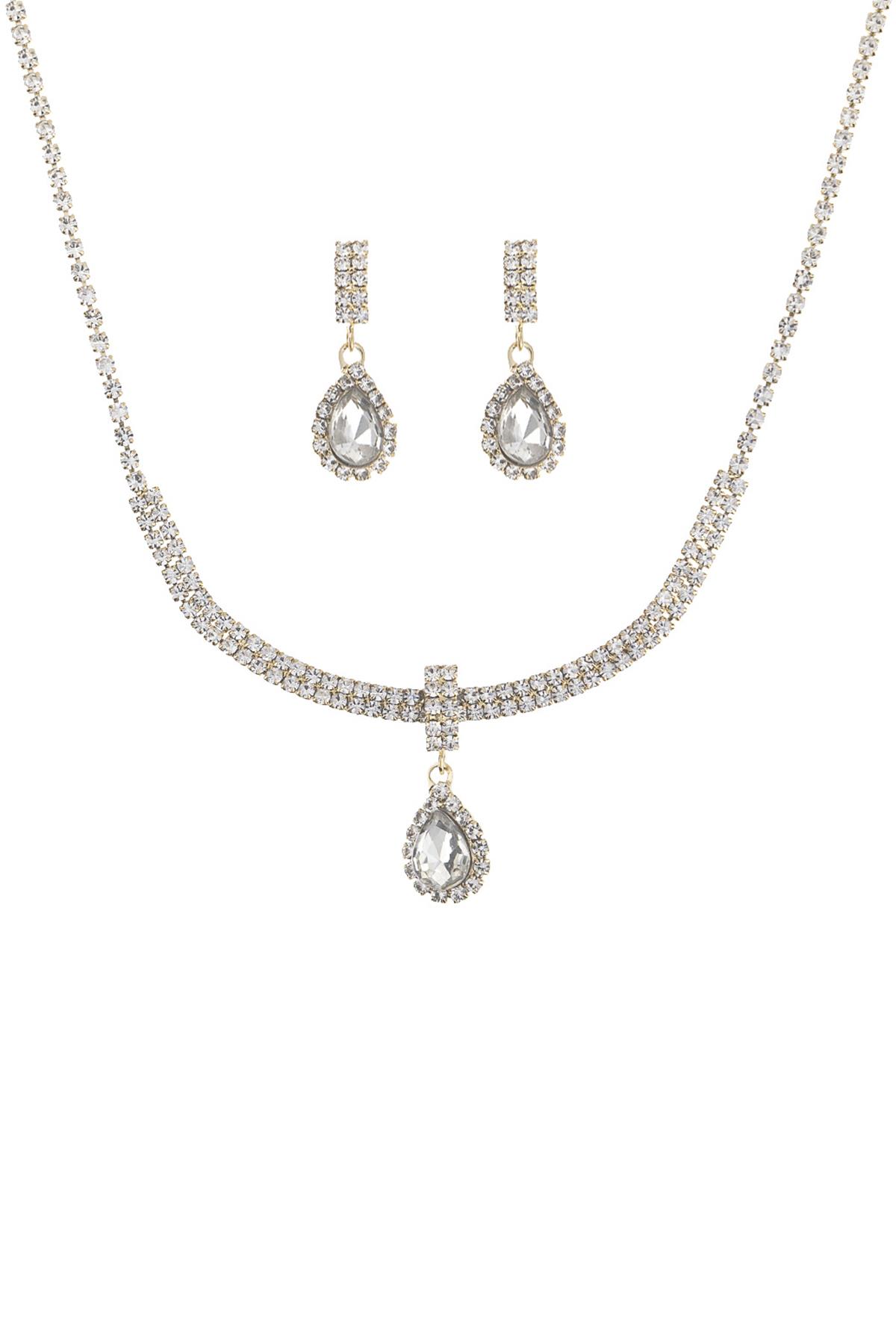 RHINESTONE TEAR DROP NECKLACE AND EARRING SET