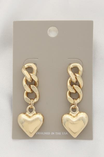 PUFFY HEART CURB LINK DANGLE EARRING