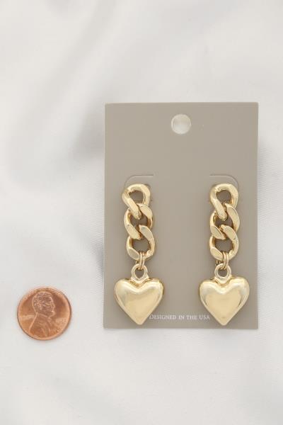 PUFFY HEART CURB LINK DANGLE EARRING