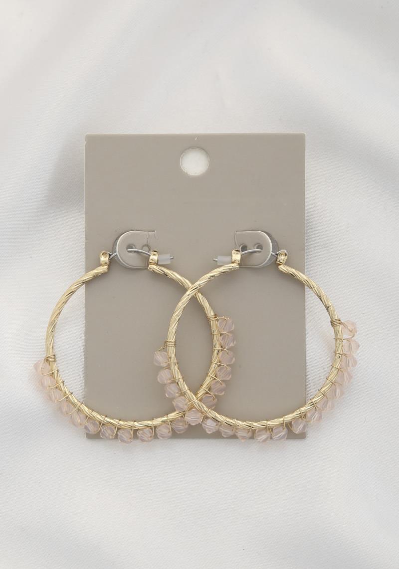 BEADED LINED METAL HOOP EARRING