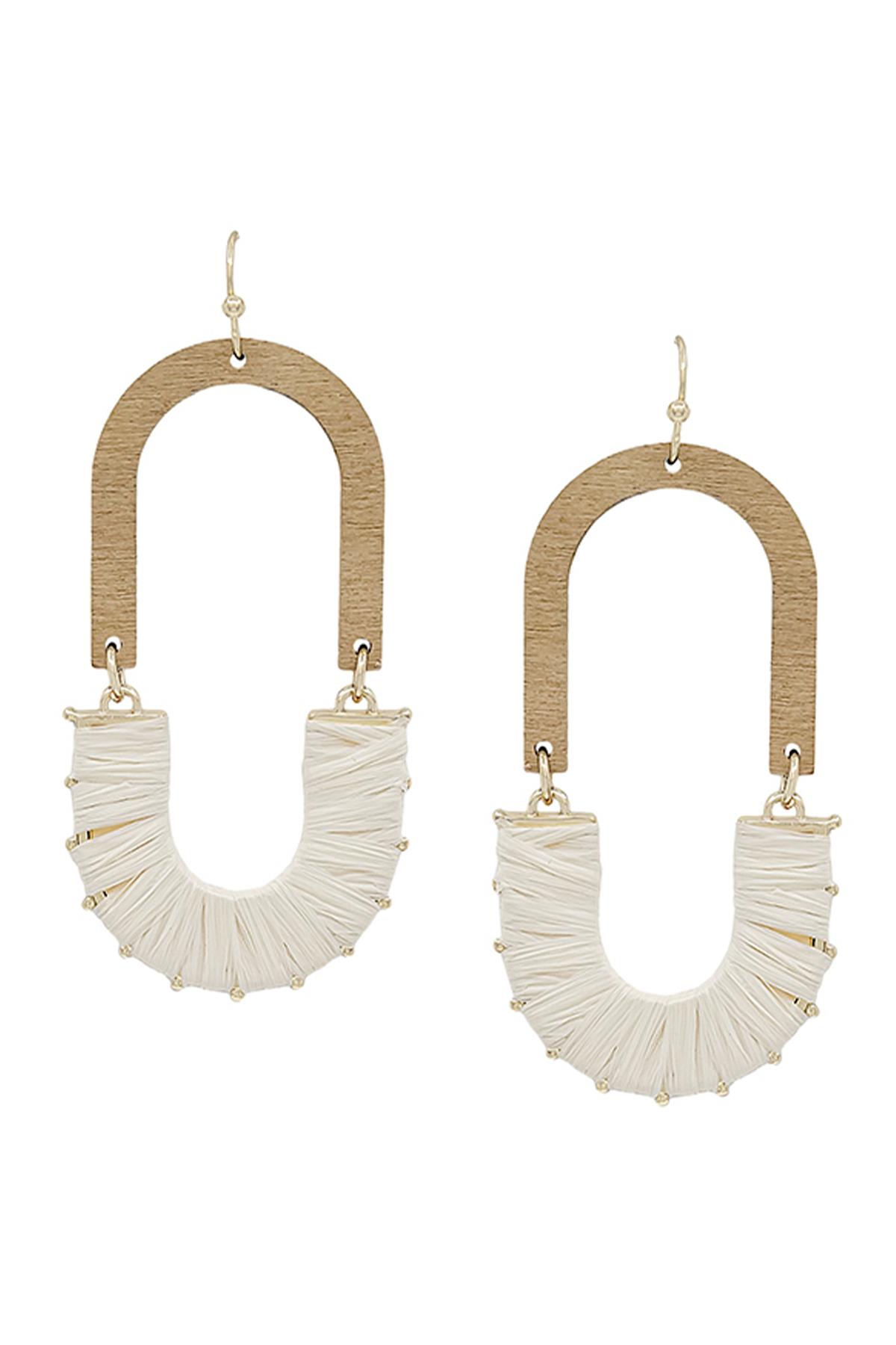 DOUBLE U SHAPE RAFFIA PENDANT  WOOD  EARRING