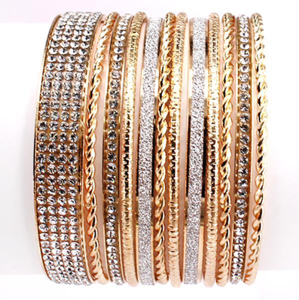 METAL RHINESTONE MULTI BANGLE BRACELET SET