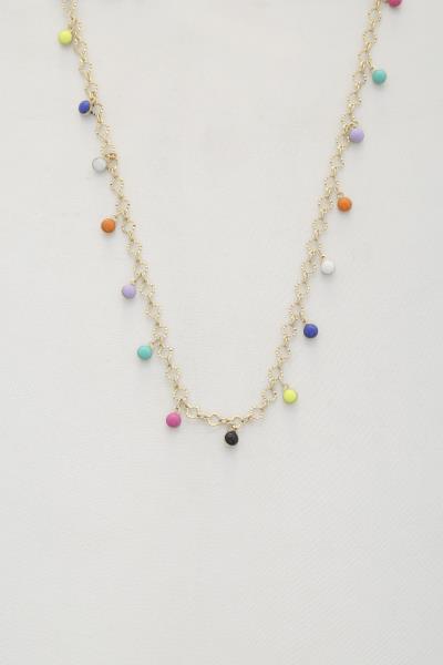 BEADED CIRCLE LINK METAL NECKLACE