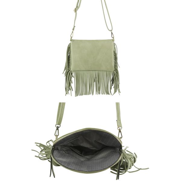 SMOOTH FRINGE ZIPPER CROSSBODY BAG