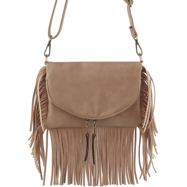 SMOOTH FRINGE ZIPPER CROSSBODY BAG