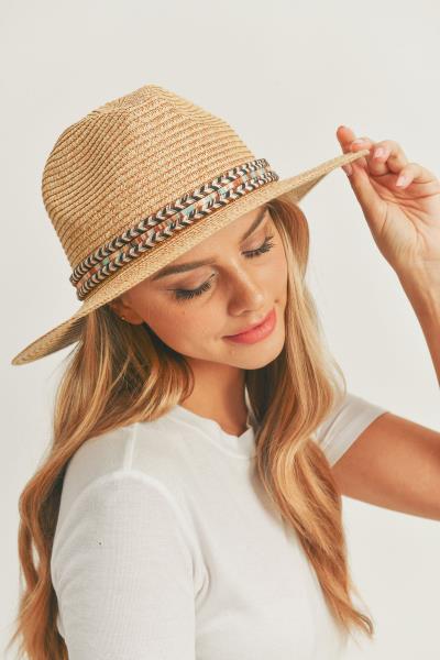 MULTI COLOR BRAIDED BAND PANAMA HAT.