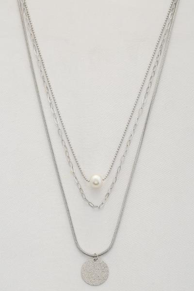 3 LAYERED METAL CHAIN PENDANT NECKLACE