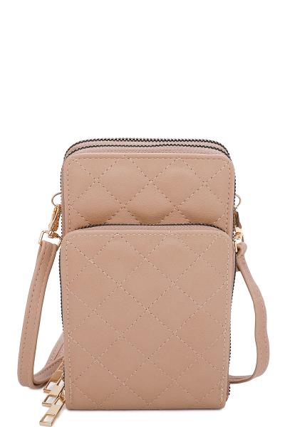 STITCHING PATTERN ZIPPER CROSSBODY BAG