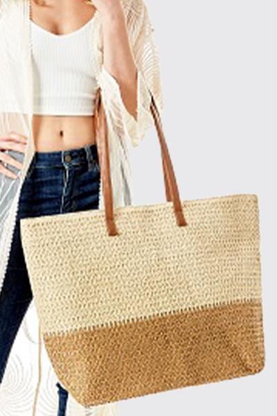 TWO TONES STRAW TOTE BAG