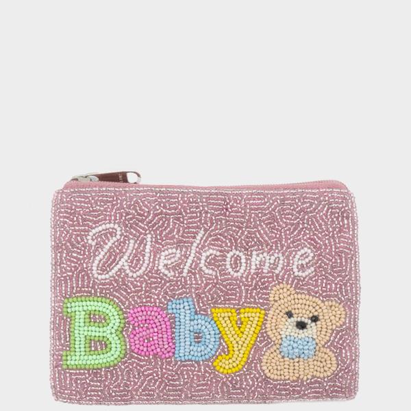 "WELCOME BABY" SEED BEADED COIN PURSE BAG