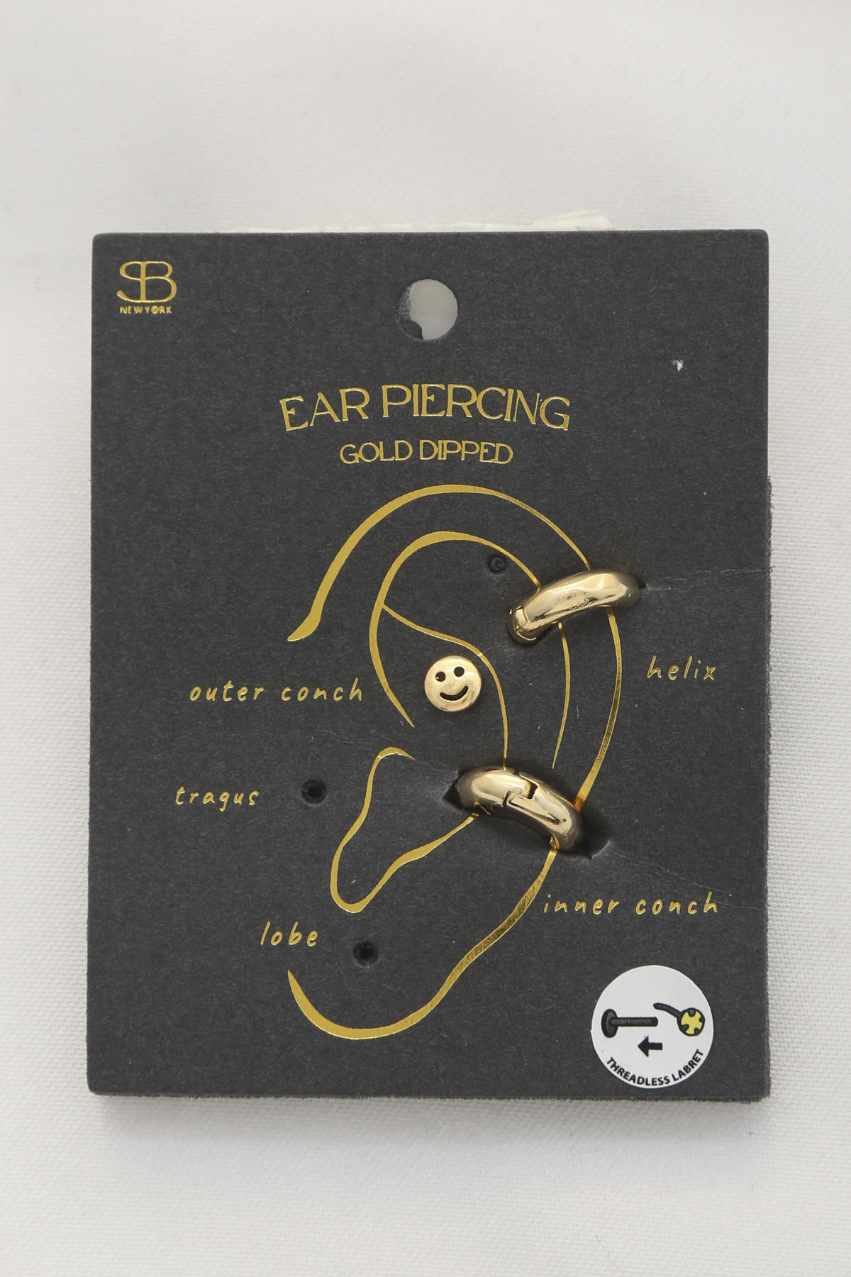 HAPPY FACE GOLD DIPPED EAR PIERCING