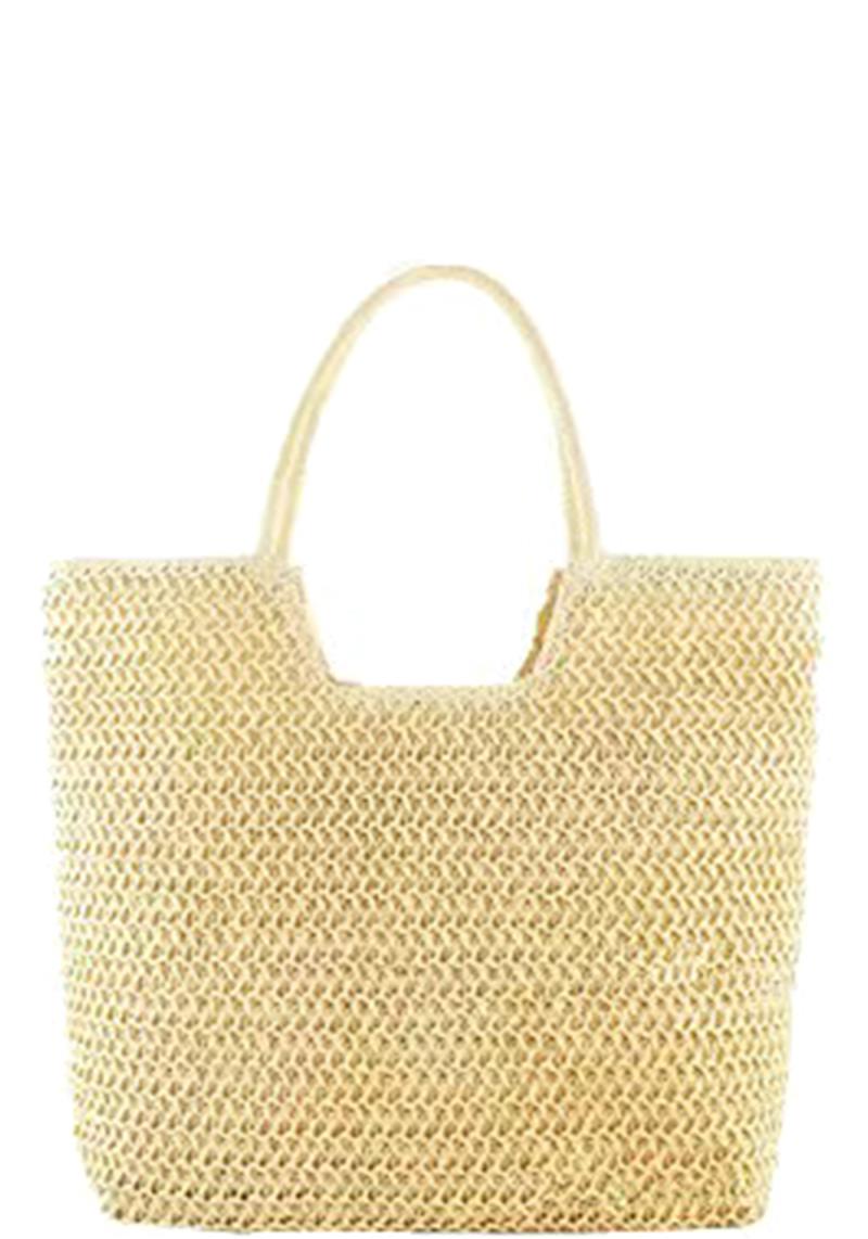 ALL OVER STRAW TEXTURE HANDLE TOTE BAG